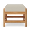 Pemberly Row Modern Teak Outdoor Ottoman with Canvas Cushions in Beige