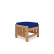 Pemberly Row Modern Teak Outdoor Ottoman with True Blue Cushions