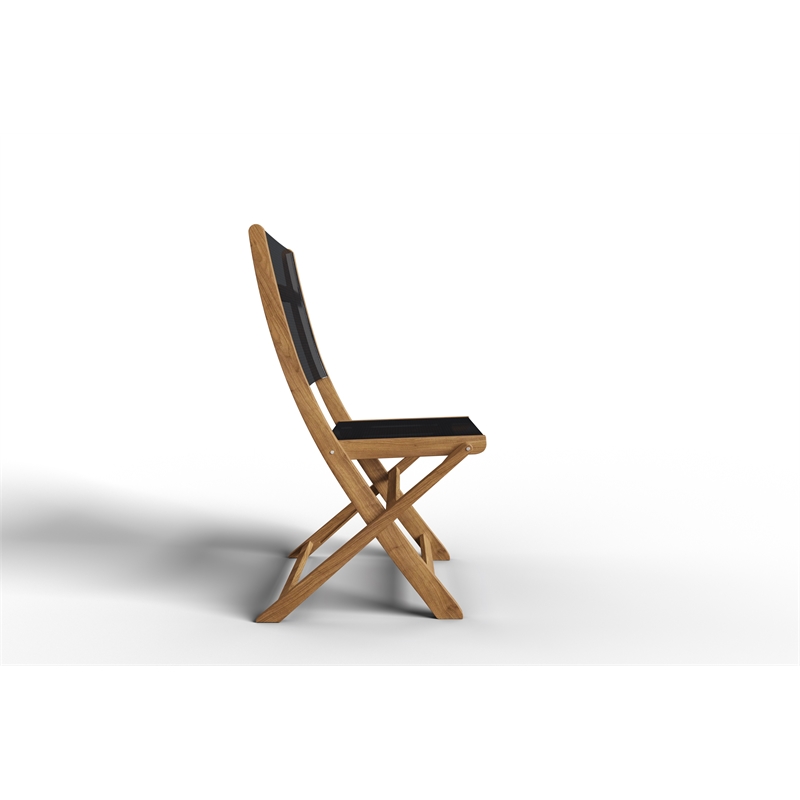 Pemberly Row Contemporary Teak Outdoor Folding Chair in Black