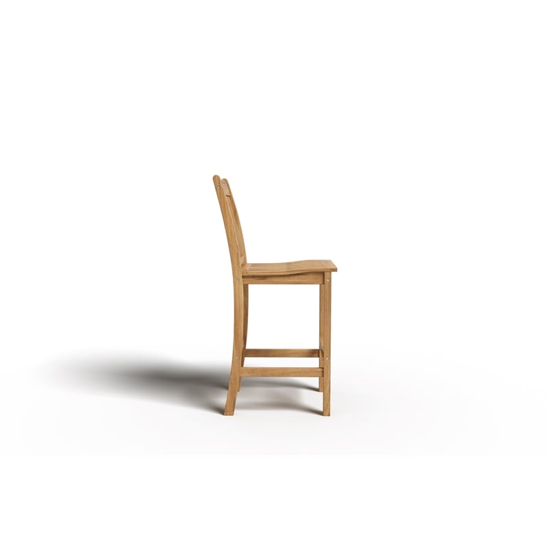 Pemberly Row Premium Teak Hand Sanded Finish Outdoor Bar Chair