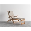 Pemberly Row Modern Teak Folding Outdoor Deck Chair Lounge with Beige Cushions
