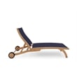 Pemberly Row Modern Teak Outdoor Reclining Chaise Lounger in Blue with Wheels