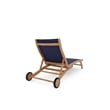 Pemberly Row Modern Teak Outdoor Reclining Chaise Lounger in Blue with Wheels