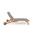 Pemberly Row Modern Teak Outdoor Reclining Chaise Lounger in Taupe with Wheels