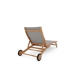 Pemberly Row Modern Teak Outdoor Reclining Chaise Lounger in Taupe with Wheels