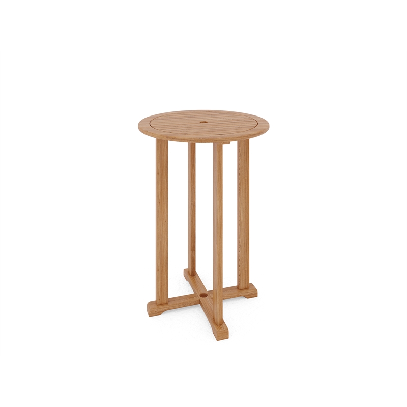 Pemberly Row Modern Teak Outdoor Bar Height Bistro Table with Umbrella Hole