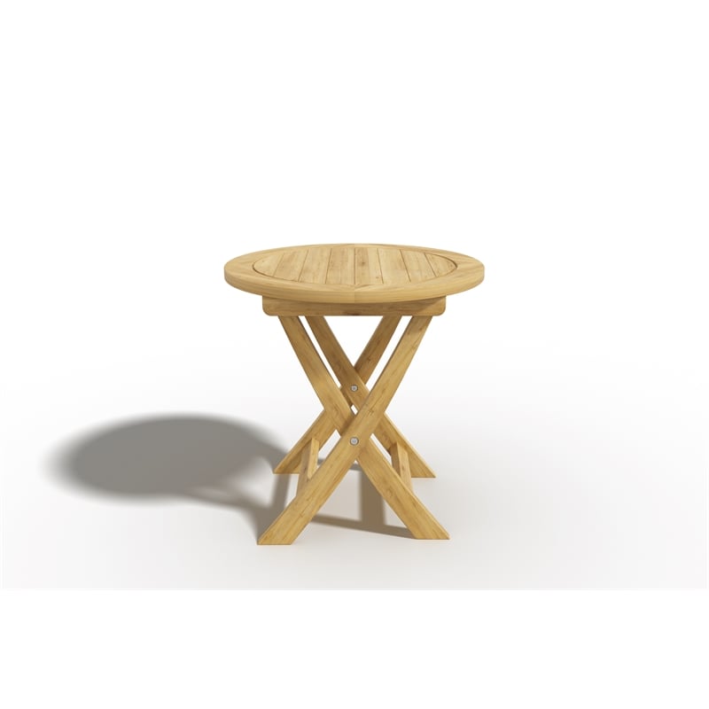 Pemberly Row Contemporary Round Teak Outdoor Folding Side Table
