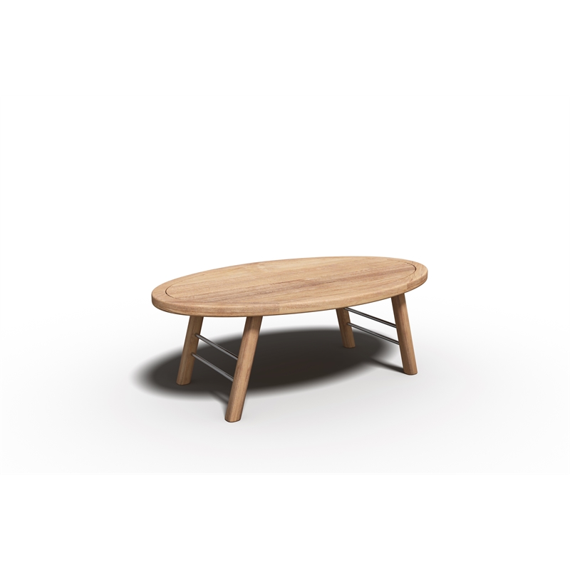 Pemberly Row Contemporary Oval Outdoor Premium Teak Coffee Table