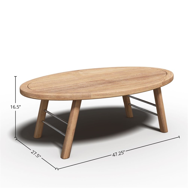 Pemberly Row Contemporary Oval Outdoor Premium Teak Coffee Table