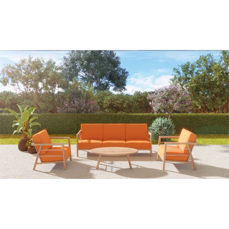 Pemberly Row Contemporary Oval Outdoor Premium Teak Coffee Table