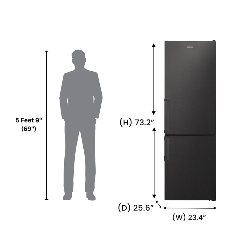 Pemberly Row 12cf No Frost Bottom Freezer Refrigerator Wine Rack Garage Ready