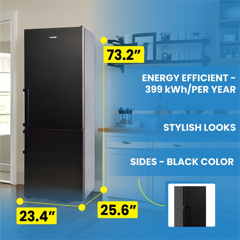 Pemberly Row 12cf No Frost Bottom Freezer Refrigerator Wine Rack Garage Ready