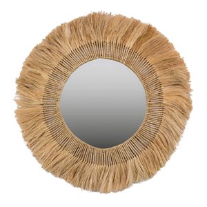 Pemberly Row 35.4&quotH Transitional Fabric Decor Mirror in Natural/Cream