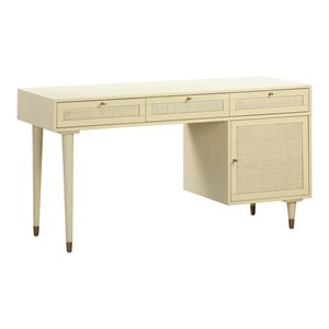 Pemberly Row 31.7&quotH Modern Wood Desk in Buttermilk Cream/Antique Brass