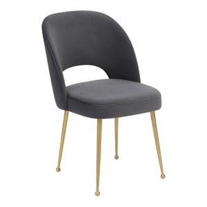 Pemberly Row 19.3&quot Velvet/Stainless Steel Dining Chair in Dark Gray/Gold