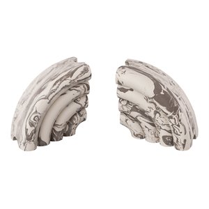 Pemberly Row 4.5&quotH Transitional Stone Marble Bookends in Gray (Set of 2)