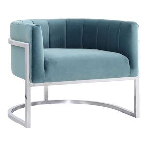 Pemberly Row 16.5&quot Transitional Fabric Accent Chair in Blue/Silver