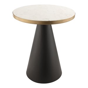 Pemberly Row 18.5&quotH Transitional Marble Side Table in White/Black
