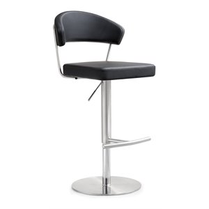 Pemberly Row 22&quot Stainless Steel/Fabric & MDF Barstool in Black