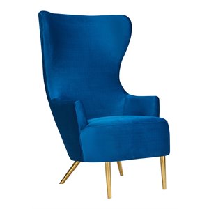 Pemberly Row 19.7&quot Modern Velvet Upholstered Wingback Chair in Navy