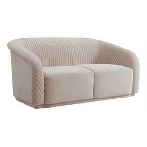 Pemberly Row 31.3&quotH Velvet & Pine Wood Loveseat in Pleated Beige