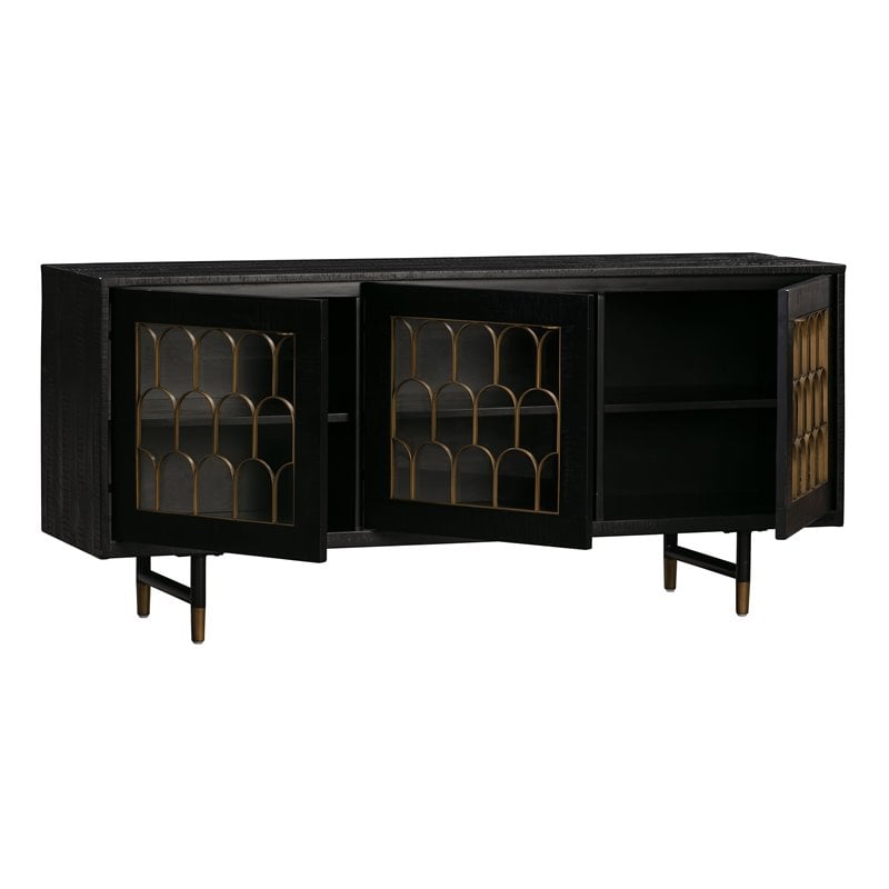 Pemberly Row Transitional Acacia Wood Buffet in Black/Antique Brass