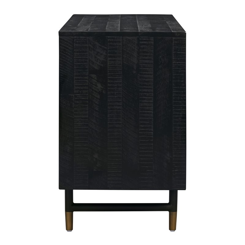 Pemberly Row Transitional Acacia Wood Buffet in Black/Antique Brass