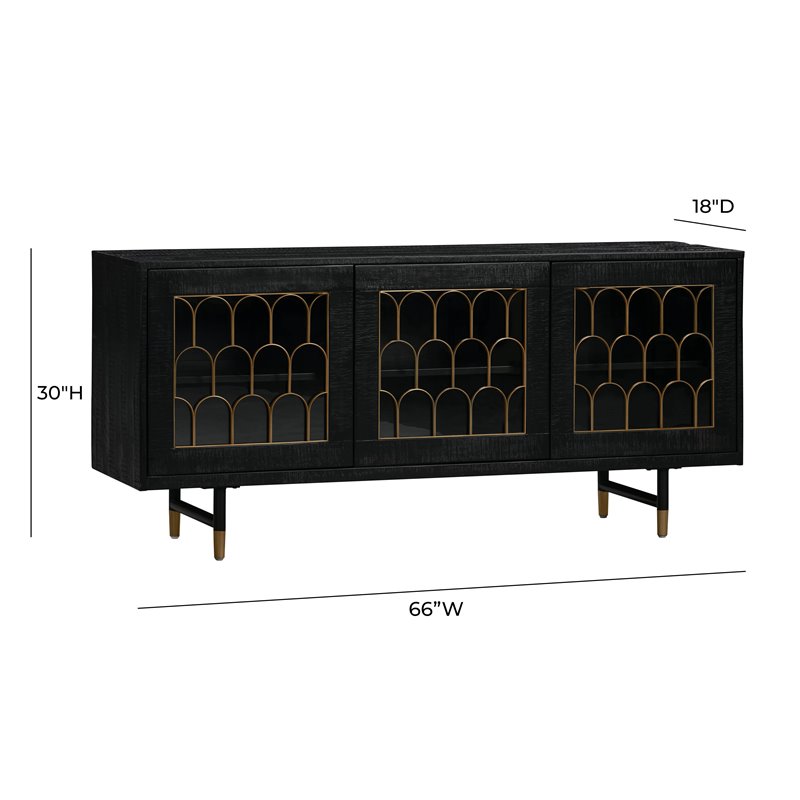 Pemberly Row Transitional Acacia Wood Buffet in Black/Antique Brass