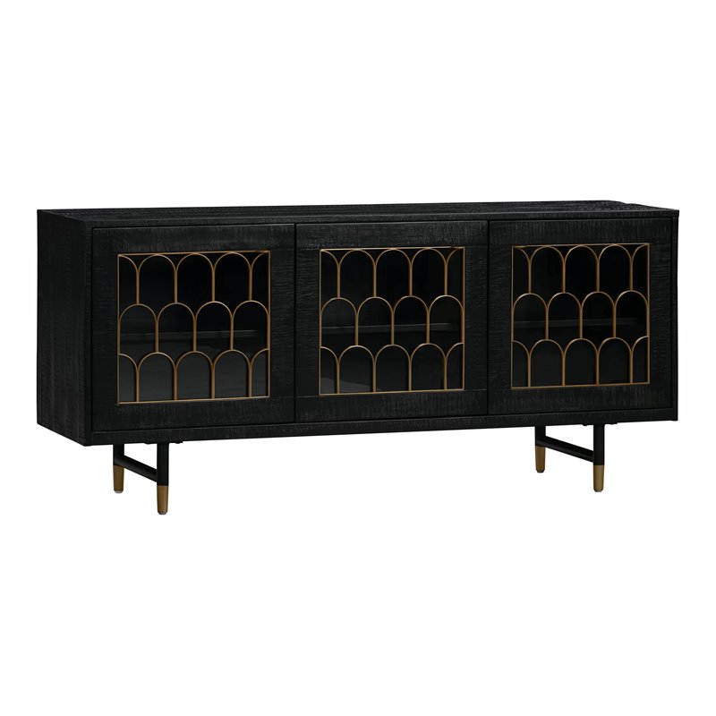 Pemberly Row Transitional Acacia Wood Buffet in Black/Antique Brass
