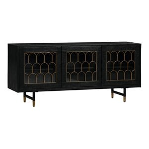Pemberly Row Transitional Acacia Wood Buffet in Black/Antique Brass
