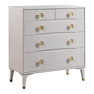 Pemberly Row 41&quotH Transitional MDF Wood Chest in White/Brass
