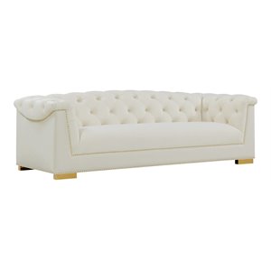 Pemberly Row 28.7&quotH Sumptuous Velvet Upholstered Sofa in Cream/Gold