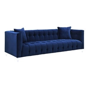 Pemberly Row 29.35&quotH Transitional Velvet Upholstered/Acrylic Sofa in Navy