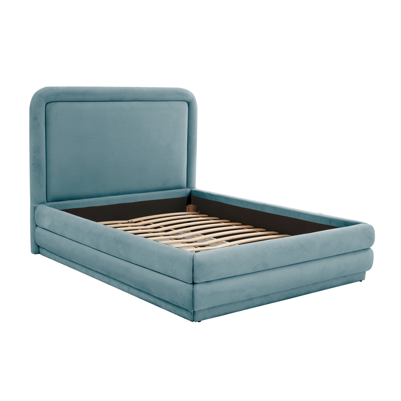 Pemberly Row Transitional Accent Bluestone Velvet Bed in Full