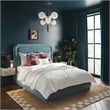 Pemberly Row Transitional Accent Bluestone Velvet Bed in Full