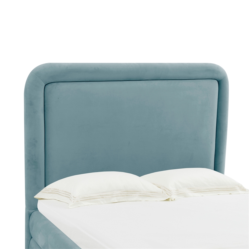 Pemberly Row Transitional Bluestone Velvet Upholstered Bed in King