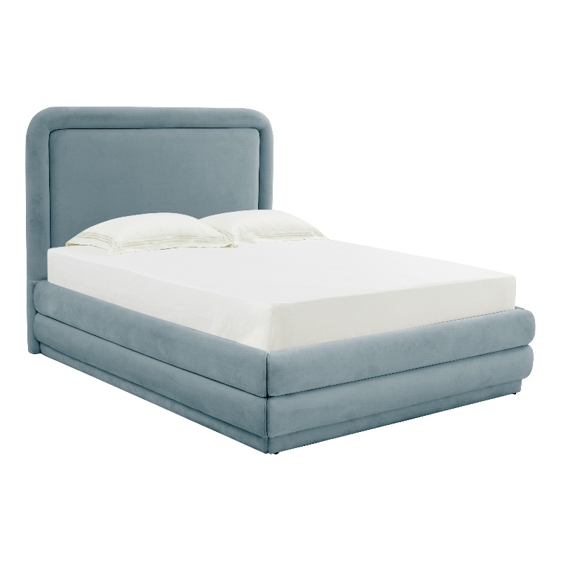 Pemberly Row Transitional Bluestone Velvet Upholstered Bed in King