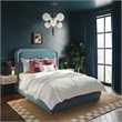 Pemberly Row Transitional Accent Bluestone Velvet Bed in Queen