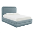 Pemberly Row Transitional Accent Bluestone Velvet Bed in Queen