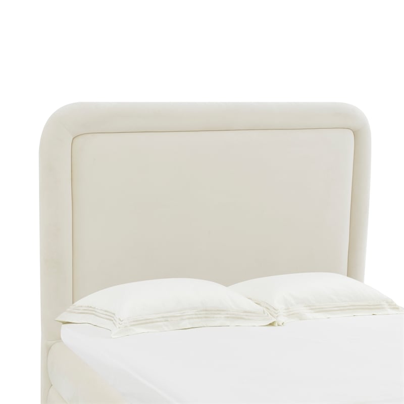 Pemberly Row Transitional Cream Velvet Upholstered Bed in Queen