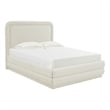 Pemberly Row Transitional Cream Velvet Upholstered Bed in Queen