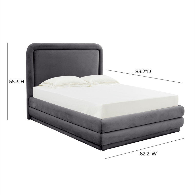Pemberly Row Transitional Dark Gray Velvet Upholstered Bed in Full