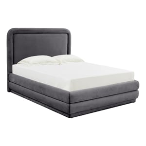 Pemberly Row Transitional Dark Gray Velvet Upholstered Bed in Full