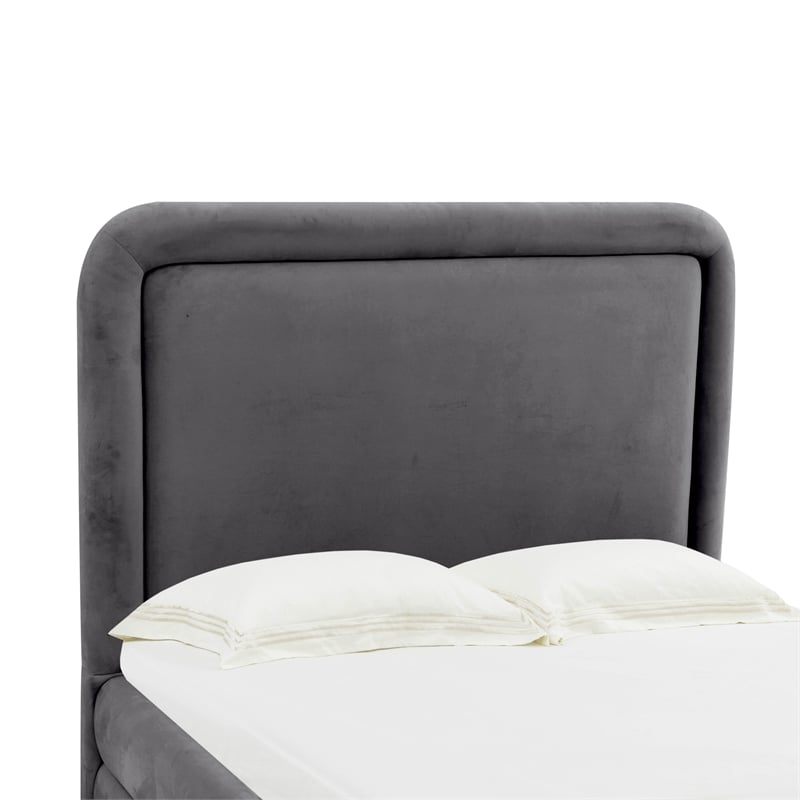 Pemberly Row Transitional Dark Gray Velvet Upholstered Bed in Queen