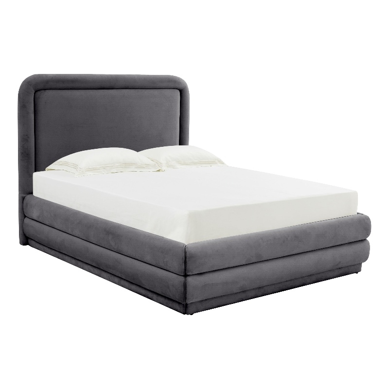 Pemberly Row Transitional Dark Gray Velvet Upholstered Bed in Queen