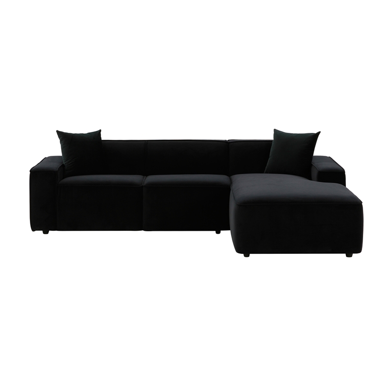 Pemberly Row Transitional Black Velvet Upholstered Sectional - RAF