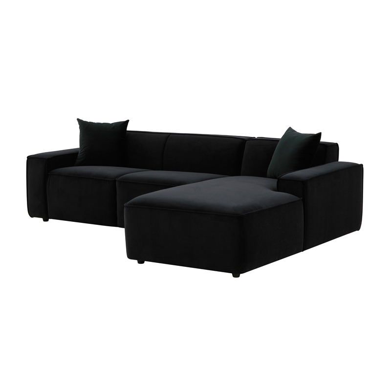 Pemberly Row Transitional Black Velvet Upholstered Sectional - RAF