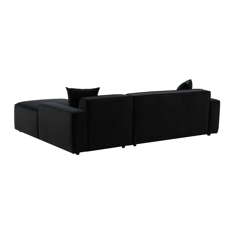 Pemberly Row Transitional Black Velvet Upholstered Sectional - RAF