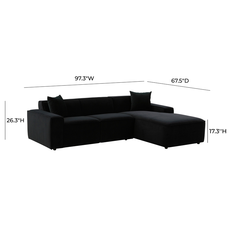 Pemberly Row Transitional Black Velvet Upholstered Sectional - RAF