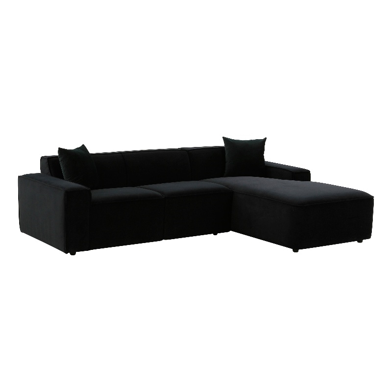 Pemberly Row Transitional Black Velvet Upholstered Sectional - RAF